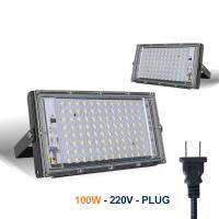 【☊HOT☊】 lezhandai00470736 1Pc 100W ไฟ Led Ac 220V 230V 240V ไฟสนามกลางแจ้ง Spotlight Ip65กันน้ำ Led โคมไฟภูมิทัศน์ปลั๊ก