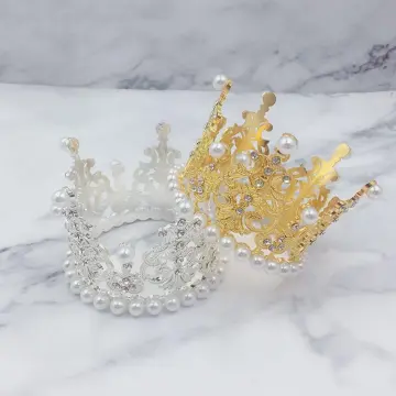 15pcs Crown Cake Topper, Gold Silver Mini Crowns, Small Crystal Pearl Cupcake Toppers for Flower Arrangements Cupcake Baby Shower Birthday Party