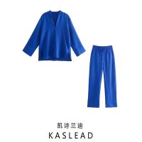 The European and American wind split KASLEAD new female design hang shirt wide-legged pants 02143248420 ❤