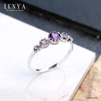 Lenya Jewelry แหวนเงินแท้ 925 ชุปทองคำขาวประดับพลอย สีม่วงอเมทิสต์ (Amethyst)   ดีไซน์เล็กๆเก๋ๆ น่ารัก ประดุจดั่งกลุ่มดาวเล็กๆ ที่มารวมตัวกัน  สไตล์เกาหลี ญี่ปุ่น  สวมใส่ได้ทุกโอกาส