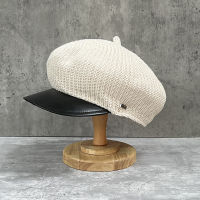 ? Fashionable Design Japanese Style Large Top Leather Knitted Beret Womens Autumn Winter Retro Newsboy Cap Face-Looking Small Painter Cap