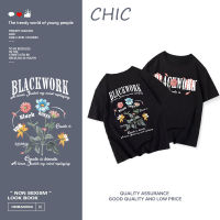 CHIC ผ้าฝ้ายแท้ ตัวอักษรดอกไม้วินเทจพิมพ์เสื้อยืดแขนสั้นสบาย ๆ D0231