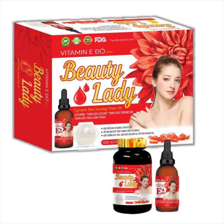 Combo Viên Uống+Serum Vitamin E Đỏ Beauty Lady Giúp Làm Đẹp Da ...