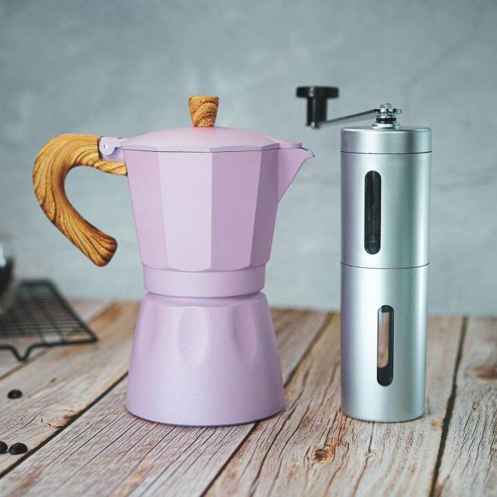 mokapot-6cup-300-ml-ที่บดกาแแฟมือหมุน-สแตนเลส-หม้อต้มกาแฟสด-อลูมิเนียมอัลลอยมีน้ำหนักเบา-แข็งแรง-ทนทาน-เครื่องชงกาแฟ