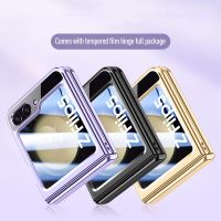 For Samsung Galaxy Z Flip 5 Flip5 electroplated hinge case transparent hard pc shockproof protective clear cover with front film