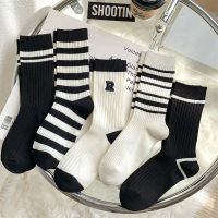 【HOT】✽❒ Womens s Socks Cotton Fashionable Striped Medium Tube Embroidered Letters Breathable Shipping New