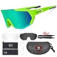 Green QUESHARK Women Men Polarized 3 Lens Set Cycling Sunglasses Sports MTB Bicycle Eyewear Riding Road Bike Glasses Goggles QE42