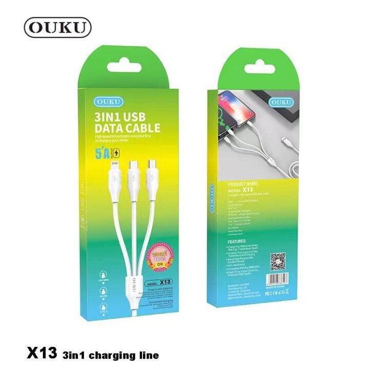 ouku-x13-สายชาร์จ-3in1-ip-micro-type-c-ใช้ง่าย-ชาร์จเร็ว-เส้นเดียวชาร์จได้ทุกเครื่อง-สายยาว1ม