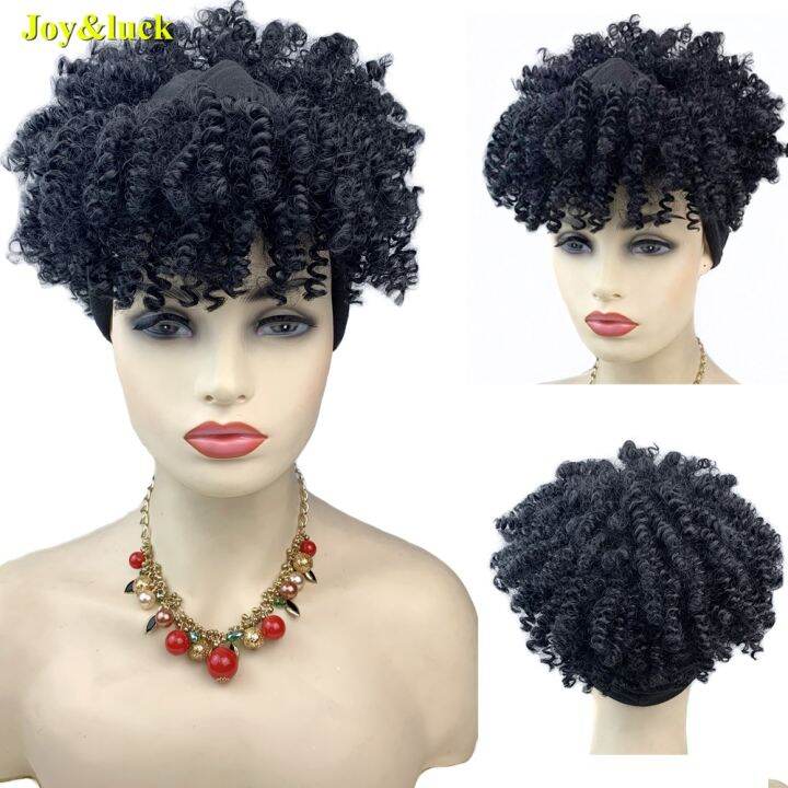 วิกผมคาดศีรษะสีดำสั้น-afro-kinky-curly-กับ-bangs-วิกผมผู้หญิงคุณภาพดีเส้นใยสังเคราะห์อุณหภูมิสูงผม