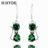 【When the flowers bloom】 H:HYDE 2Pcs 1 Pair Silver Color Long Earrings Shiny Cute Cat Charm Pendant Earrings For Women Stud Earrings For Christmas Gift