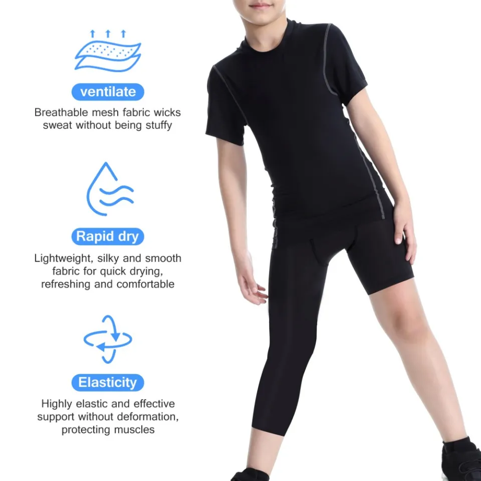 Kids Boys Compression Pants Base Layer Sports Workout Running