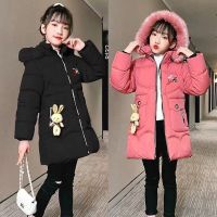 2023 New Winter Teenager Long Style Girls Jacket Keeping Warm Hooded WIndbreaker Coat For Girl Fur Collar Children Outerwear