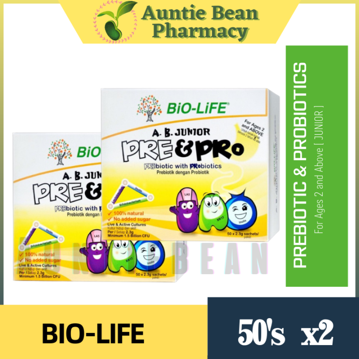 Bio-Life A.B. Junior Prebiotic & Probiotics 50 Sachets X 2 Box Exp:05/ ...