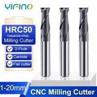 เครื่องมือสำหรับงานกัดเหล็กทังสเตนคาร์ไบด์ปลายงานกัดเครื่องจักร CNC แบบ2ขลุ่ยเครื่องกัดเคลือบนาโนแบนสีดำ HRC50