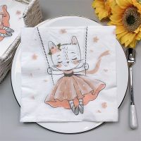 20Pcs/Pack Cute Skirted Cat Decoupage Paper Napkins Lovely Cartoon Napkin Paper Tissue for G irls Birthday Party Supplies