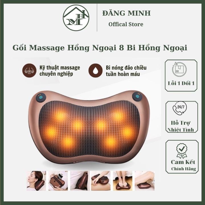 Gối massage cổ vai gáy - Gối massage hồng ngoại 8 bi, gối mát xa cổ vai ...