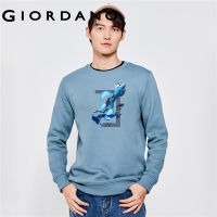 GIORDANO Men Abstract Series Sweatshirts Wave Print Fleece-Lined Sweatshirts Crewneck Fashion Casual Loose Sweatshirts 91093265