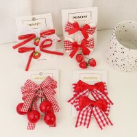 [hot]☫  2PCS Set Kawaii Bow Hair Children Strawberry Hairpin Fashion Accessories