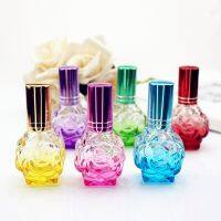 1PC 10ml Colorful Rose Shaped Empty Glass Perfume Bottle Small Sample Portable Parfume Refillable Scent Sprayer Bottle Travel Size Bottles Containers