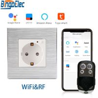 2021Bingoielec WIFI Socket EU Standard Aluminum Frame Germany Wall Socket Remote Control RF 433 With Wireless By Tuya APP Control