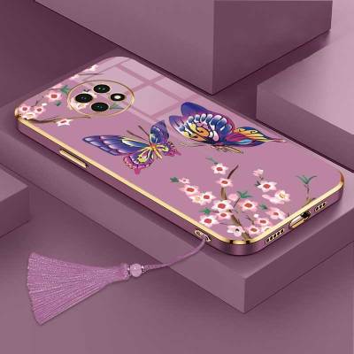 เคสสำหรับ Redmi Note 9T หรูหราผีเสื้อที่สวยงามพร้อมกล้องดอกไม้เคสโทรศัพท์ขอบชุบซิลิโคนนิ่มพร้อมฟรีสายคล้อง