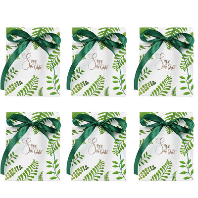 【cw】10Pcs Green Leaves Candy Wedding Favors Paper Gift Bag Packaging Hawaiian Jungle Birthday Party Decoration Supplies
