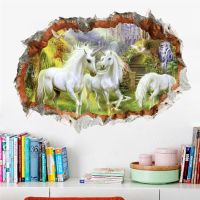 Unicorn Horse Borken Wall Stickers For Living Room Bedroom Decorations 3d Cartoon Animal Mural Art Diy Home Decal Children Gift