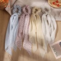 【YF】 Floral Print Sweet Elastic Hair Band Korean Bow Long Ribbon Scrunchie Chiffon Ponytail Scarf Tie Accessories