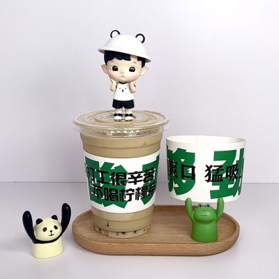 [Fast delivery] Disposable Internet celebrity milk tea coffee cup set spot custom logo heat insulation anti-scald creative 9098 caliber universal