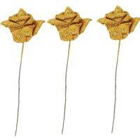 21Pcs Foam Glitter Artificial Rose Decor, Gold