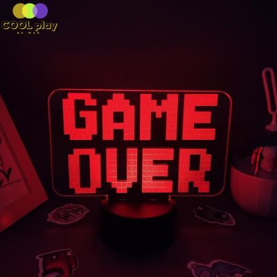 ▧ Game Over Neon Lamp 3D Led RGB Illusion USB Night Lights Birthday Cool Gift For Friend Bed Gaming Room Table Colorful Decoration