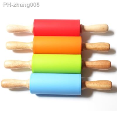 One Piece Small Size Silicone Rolling Pin Dough Roller Wood Handle