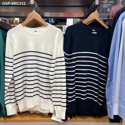 UNIQLO Single Day U Home Paragraphs In The Spring Of 2023 Men And Women Lovers Stripe Round Collar Sweater Leisure Pullovers Y457870