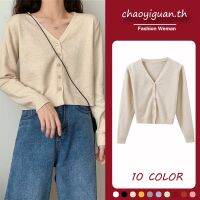 【คุณภาพสูง】Chaoyiguan.th | เสื้อคาร์ดิแกน แขนยาว ผ้าถัก สีพื้น สําหรับผู้หญิง