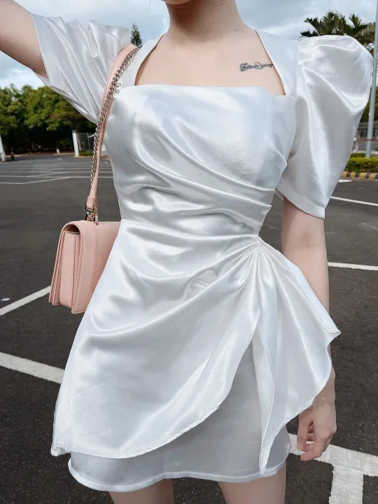Đầm dạo phố, dự tiệc cổ vuông tay bồng xếp ly nơ eo siêu sang chãnh – Alice Dress – No Brand >>> top1shop >>> lazada.vn