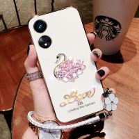 เคสสมาร์ทโฟนใหม่สำหรับ OPPO A98 A38 A78 A17 A77 A77S A57 Reno 8T 4G Reno 8G 8Pro 8 8Z 5G ในสต็อกเคสโทรศัพท์น่ารัก3D หงส์พร้อมสายคล้องมือสำหรับเด็กผู้หญิง OPPOA38เคสนิ่ม