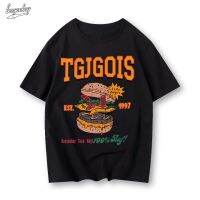 New FashionBEEYANBUY mens and womens unisex t-shirts, 100% cotton retro bigsize retro hamburger print, with short sleeves 2023
