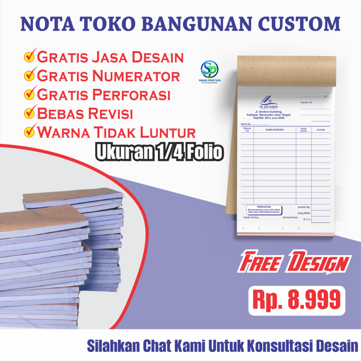 Cetak Nota Toko Bangunan Custom 1ply 2ply 3ply Free Desain Nota Custom Lazada Indonesia 1557