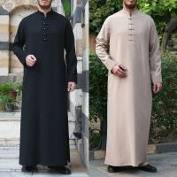 Muslim Robe Men Jubba Thobe Saudi Arabia Kaftan Middle East Abaya Button Loose Casual Islamic Clothing Solid Color Fashion Dress