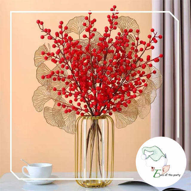 Artificial Flowers Red Holly Berry Stems and Gold Leaves Lazada PH