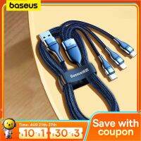 PD66W Baseus 3 In 1 Type C สายเคเบิลหลอดไฟไมโคร USB สำหรับเครื่องชาร์จ13 12 Pro 11 XR สายสำหรับข้อมูลเหมาะสำหรับ Huawei Samsung ที่เหมาะกับ Xiaomi