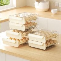 1Set 2 Tier 32 Drawer Egg Storage Box Plastic Kitchen Refrigerator Container Organizer Egg Tray Tray Cream White