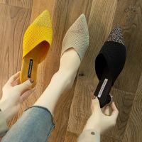 ☃ Pointed Toe Womens High Heels 2023 Spring and Summer New Slippers Womens Outer Wear Half Slippers Muller Shoes