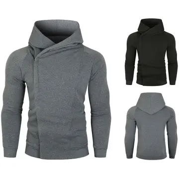 Men oblique zipper hot sale hooded sweatshirt