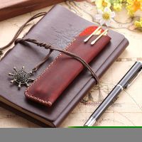 Vintage Genuine Leather Pen Pouch Holder Pencil Bag Case Cowhide Fountain Pen Case Holder Travel Journal School Office Supplies