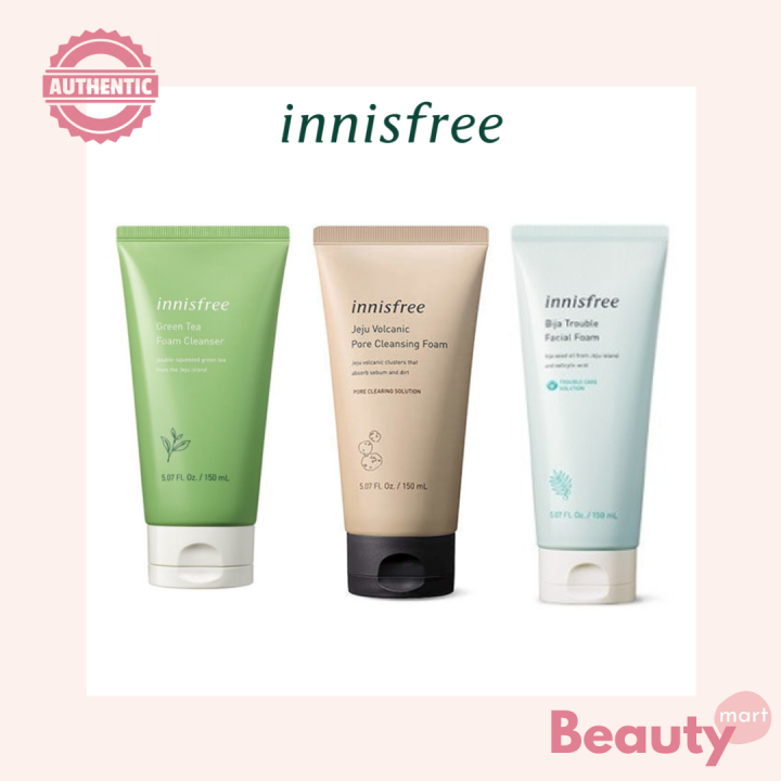 Innisfree Jeju Volcanic Pore Cleanser, Grean Tea Foam Cleanser, Bija ...