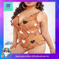 ?SexyBeach (2XL-3XL) SB254 ไซส์ใหญ่! วันพีซสาวอวบ ผ้าว่ายน้ำแท้ สีน้ำตาล ผ้าเก็บก้นเก็บทรงกระชับหุ่น อกมีฟองน้ำ