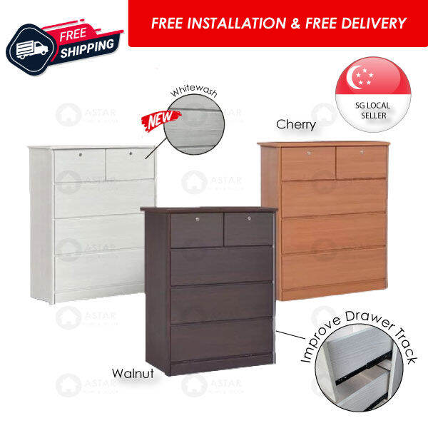 Furniture Amart Wooden Chest Drawers with lock in cherry walnut