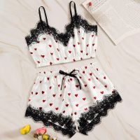 【jw】◇  2PCS Womens Sleepwear Pajama Set Printed Camisole V-Neck Pyjamas Sleeveless Cami Top and Shorts