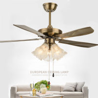 Ceiling Lights โคมไฟระย้า  42 Inches Vintage 5 ใบเหล็ก Blades Bronze Ceiling Fan with 3Glass Shade